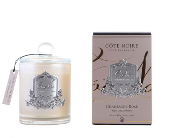 Cote Noire Soy Blend 450g Silver Candle – Pink Champagne