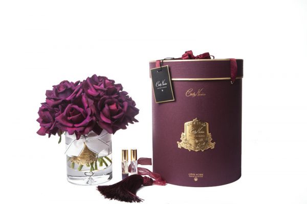 Cote Noire – Luxury Grand Bouquet – Gold Badge – Carmine Red – Burgundy Box