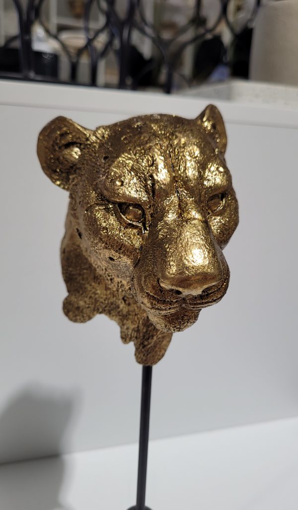 Leopard Head On Stand Gold