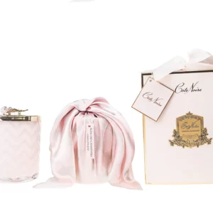 Cote Noire – Herringbone Candle With Scarf – Pink – Pink Rose Lid