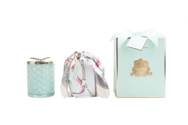 Cote Noire – Herringbone Candle With Scarf – Jade – Butterfly Lid