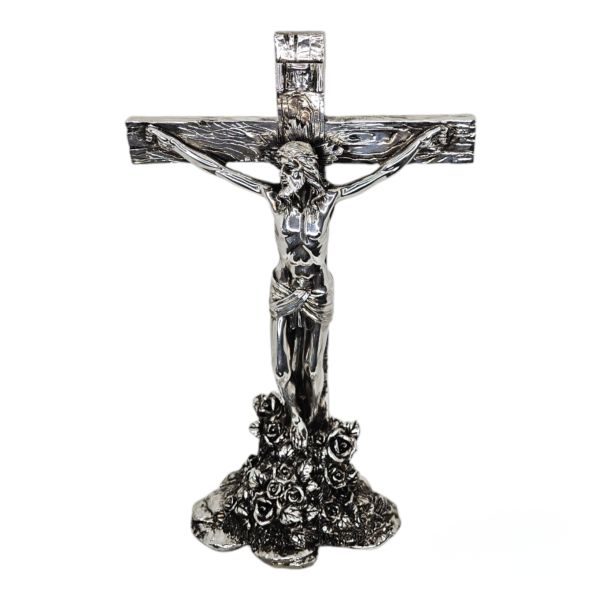 Ornate Silver Cross with Roses