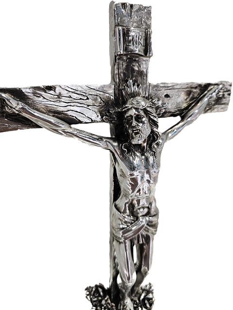 Ornate Silver Cross with Roses