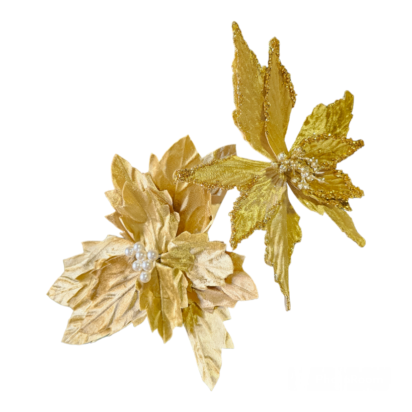 Gold Velour Poinsettia 50cm S2