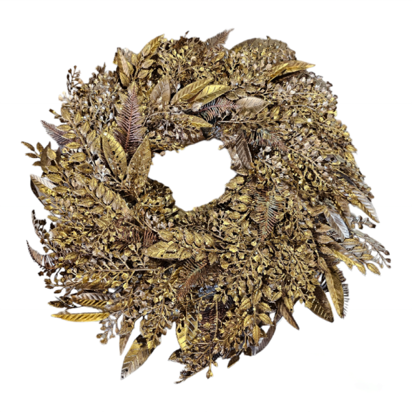 LED Mixed Fern Leaf Wreath Gold