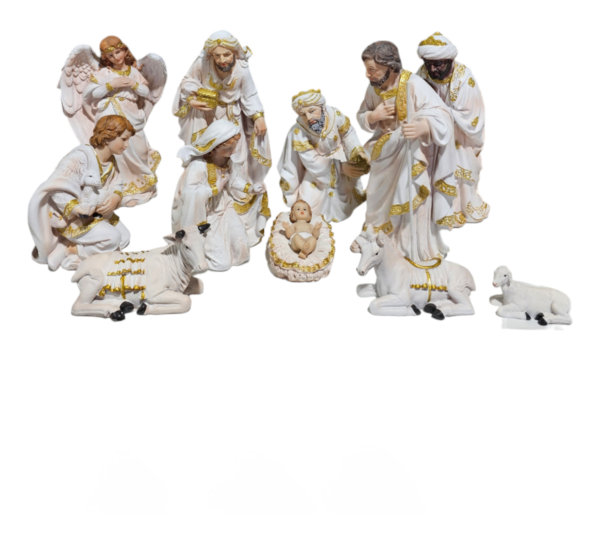 White & Gold Nativity Scene Medium