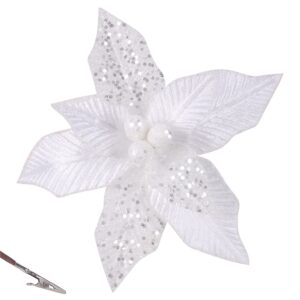 White Poinsettia With Clip