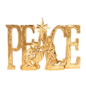 Gold Peace Table Top Sign With Nativity Scene