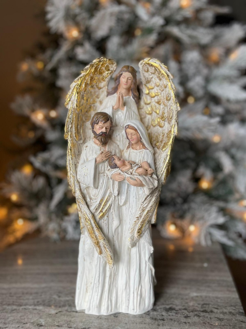 Gold Cream Angel With Holy Family