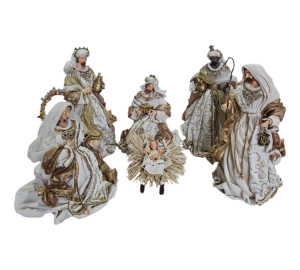 Beige Gold Fabric Nativity Scene