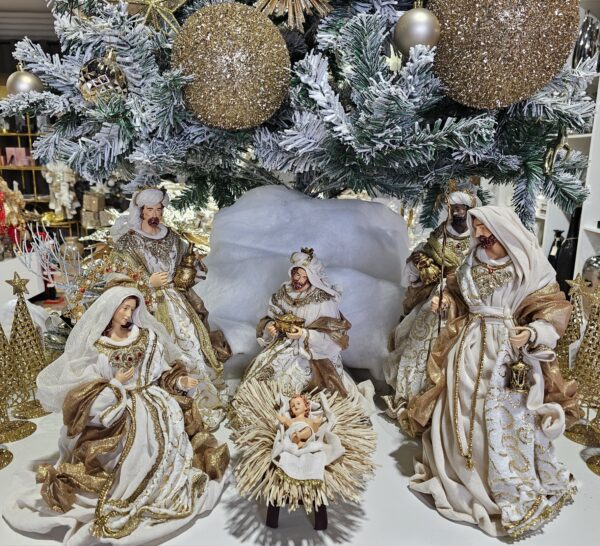 Beige Gold Fabric Nativity Scene