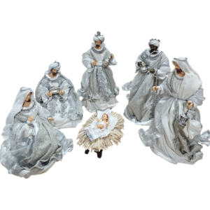 White and Silver Fabric Nativity Scene