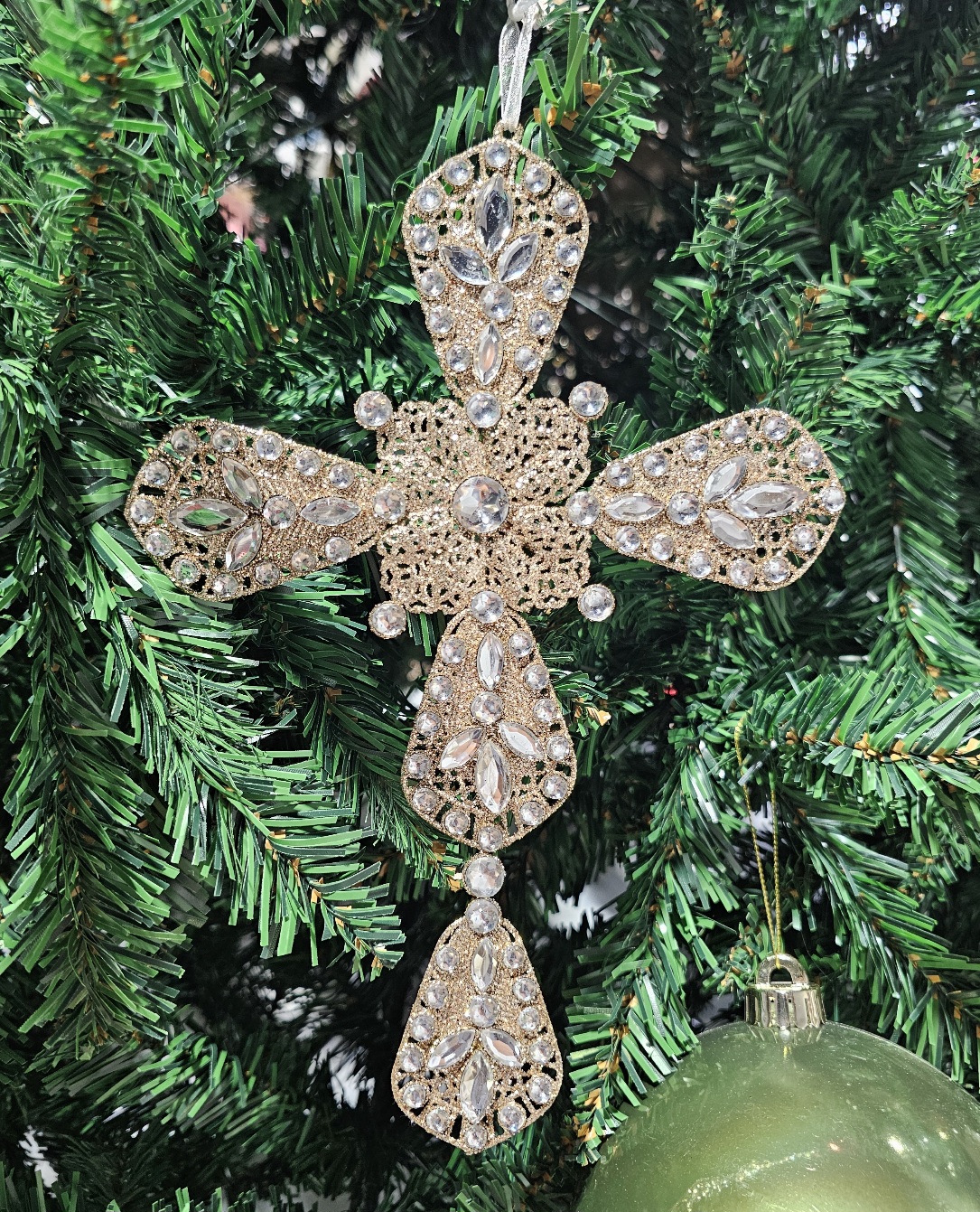 Large Champagne And Silver Cross Ornament