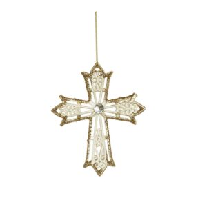 Ivory and Gold Glitter Cross Ornament