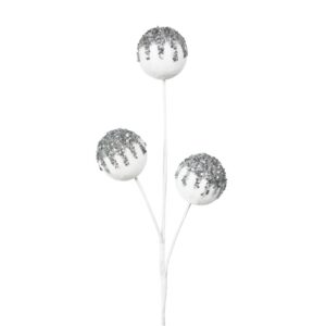 Elegant White & Silver Glitter Berry Stem
