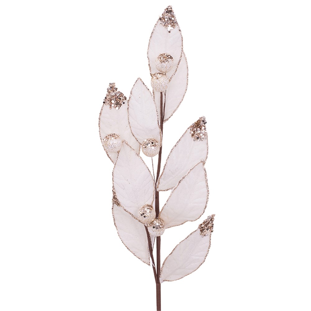 Elegant Ivory Leaf & Berry Spray – Gold Accents