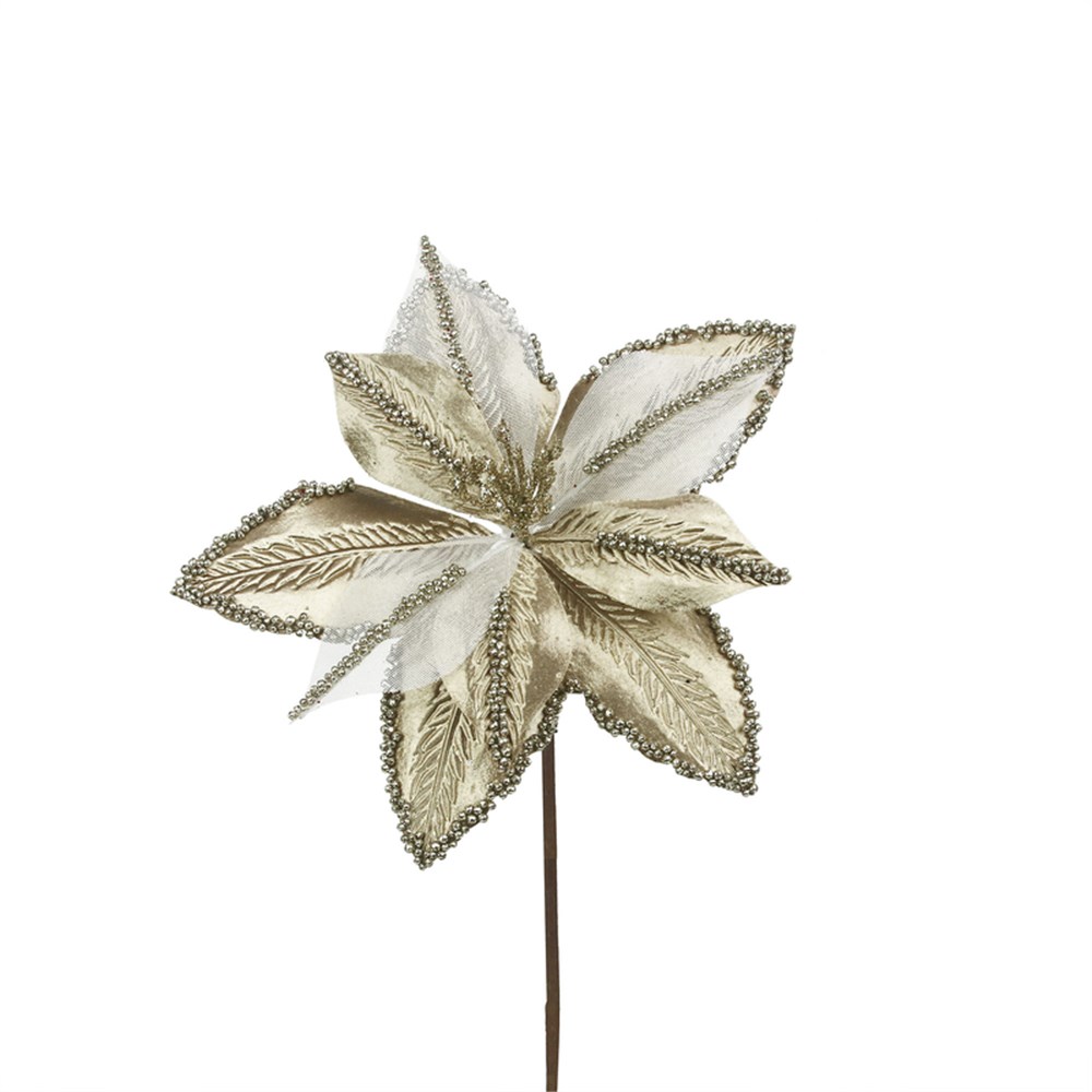 Elegant Copper & Sheer Poinsettia Stem – Beaded Accent