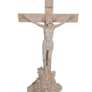 Elegant Ivory Crucifix Statue – Jesus on the Cross with Floral Base