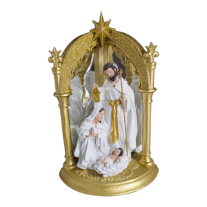 Holy Family Nativity Scene with Golden Arch