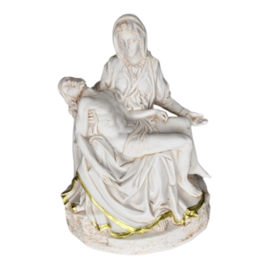 Divine Pietà Sculpture – White with Gold