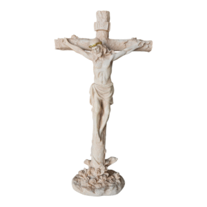 Handcrafted Crucifix Statue – Detailed Resin Jesus on Cross with Gold Crown of Thorns