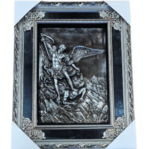 Saint Michael the Archangel Embossed Art in Ornate Silver Frame