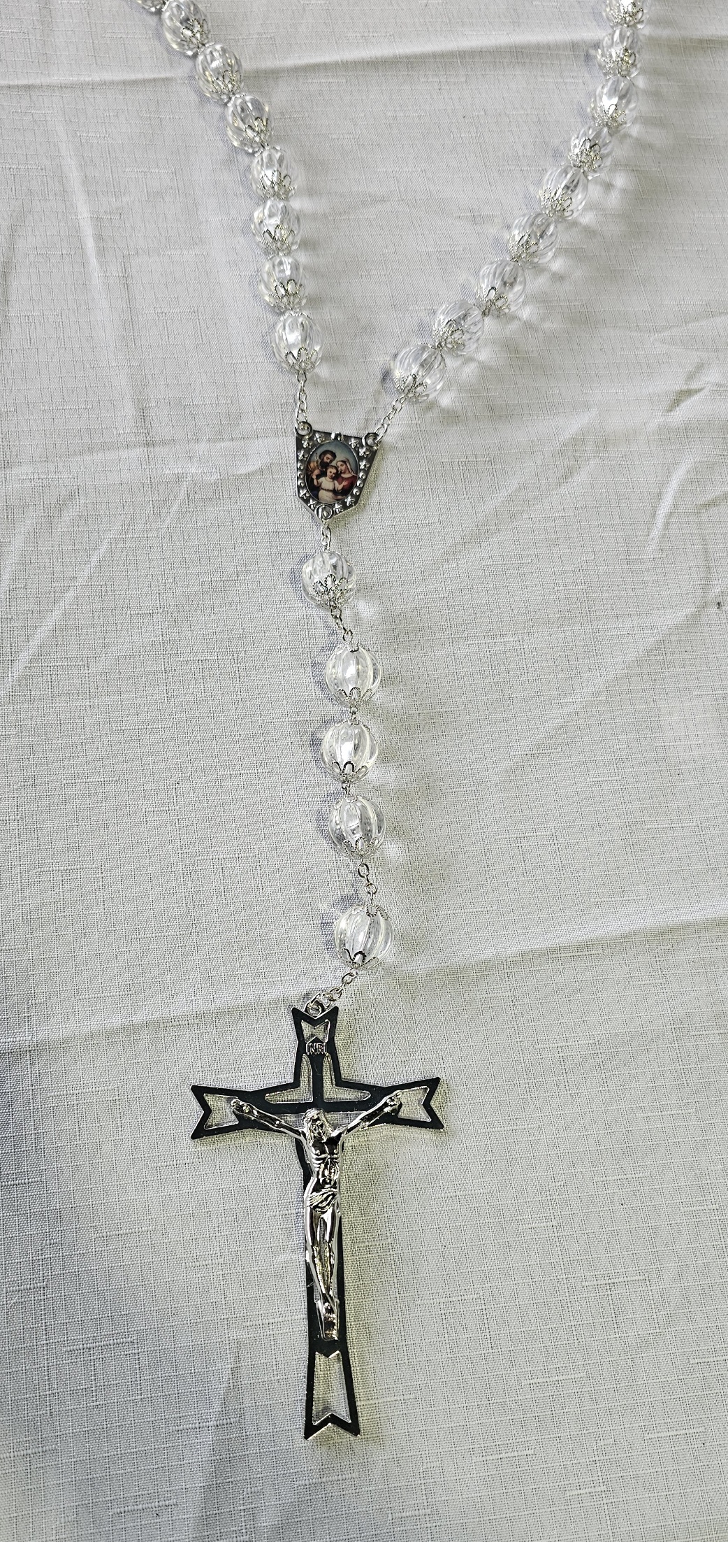 Silver Crystal Wall Rosary – Elegant Decorative Catholic Rosary