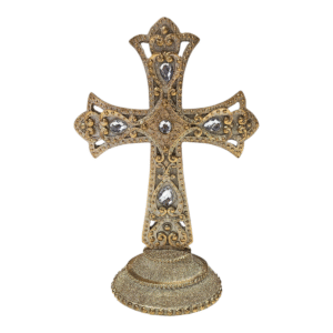 Gold Jeweled Cross with Decorative Base