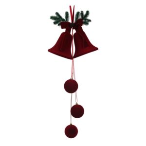 Burgundy Flocked Bells With Hanging Balls