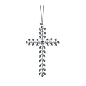 Silver Glitter Metal Crucifix With Acrylic Gems